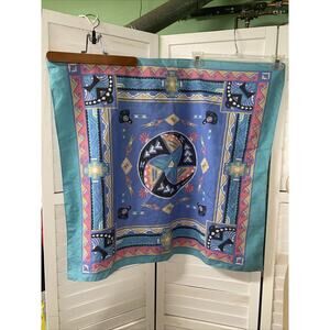 Vintage Wamcraft Teal Southwest Native American 32” Square Bandana Made In USA